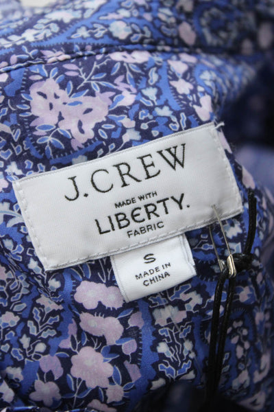 J Crew Womens Blue Floral Cotton High Neck Long Sleeve Blouse Size S