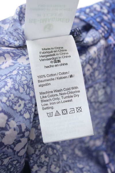 J Crew Womens Blue Floral Cotton High Neck Long Sleeve Blouse Size S