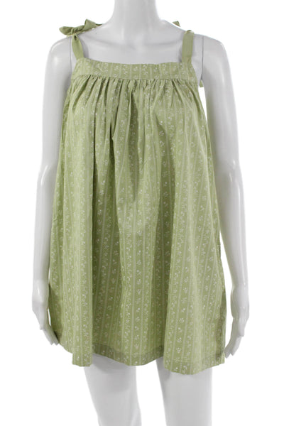 Lake Womens Sundress Green Floral Cotton Square Neck Sleeveless Tie Size XS