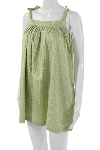 Lake Womens Sundress Green Floral Cotton Square Neck Sleeveless Tie Size XS