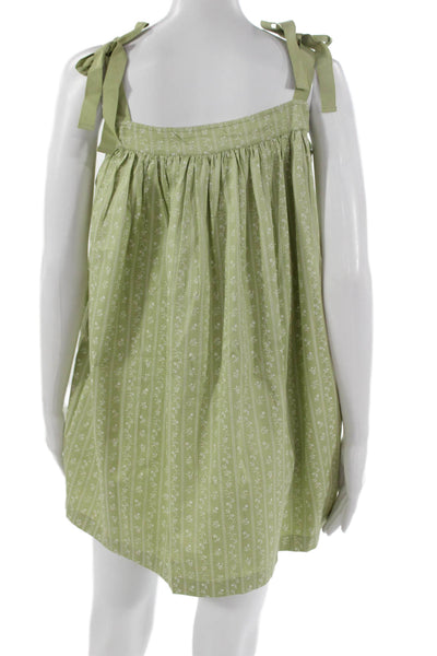 Lake Womens Sundress Green Floral Cotton Square Neck Sleeveless Tie Size XS