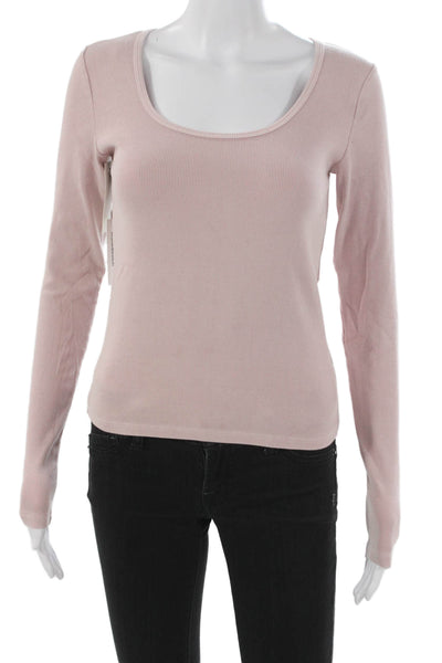 TNA Women Basic Pink Scoop Neck Long Sleeve T-Shirt Size S