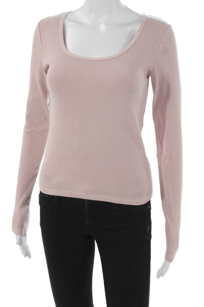 TNA Women Basic Pink Scoop Neck Long Sleeve T-Shirt Size S
