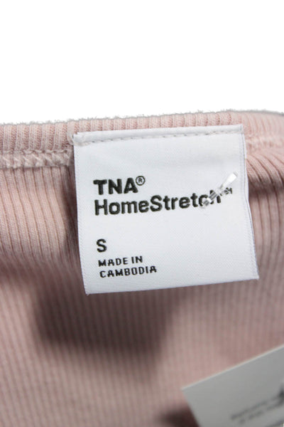 TNA Women Basic Pink Scoop Neck Long Sleeve T-Shirt Size S