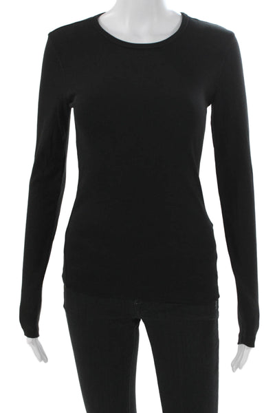 Splendid Women Basic Black Supima Cotton Crew Neck Long Sleeve T-Shirt Size XS