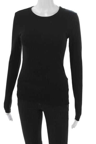 Splendid Women Basic Black Supima Cotton Crew Neck Long Sleeve T-Shirt Size XS