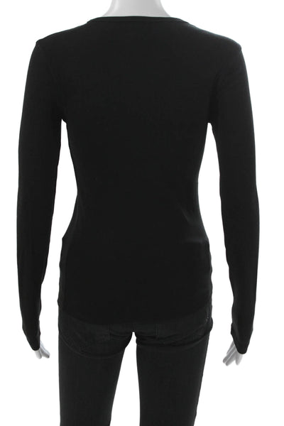 Splendid Women Basic Black Supima Cotton Crew Neck Long Sleeve T-Shirt Size XS