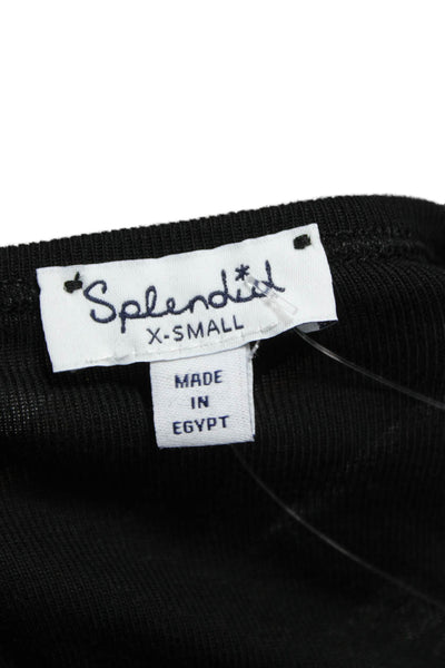 Splendid Women Basic Black Supima Cotton Crew Neck Long Sleeve T-Shirt Size XS