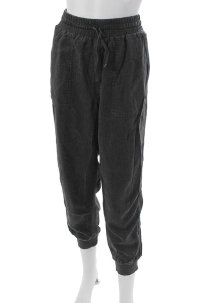 Splendid Women Jogger Pants Gray Drawstring Lyocell Linen Blend Size L