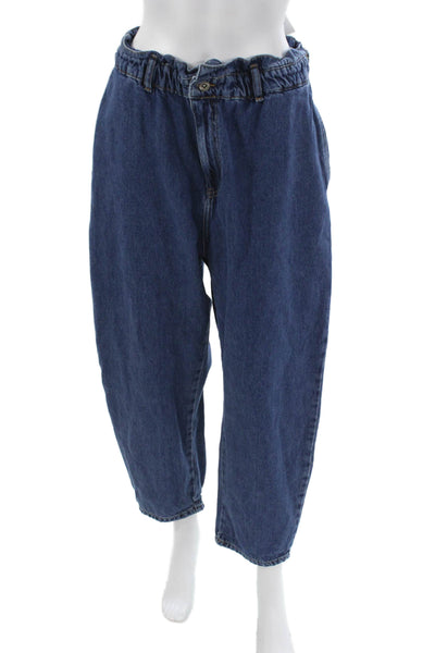 Zara Women Paperbag Jeans Blue High Rise Button 100% Cotton Size 12