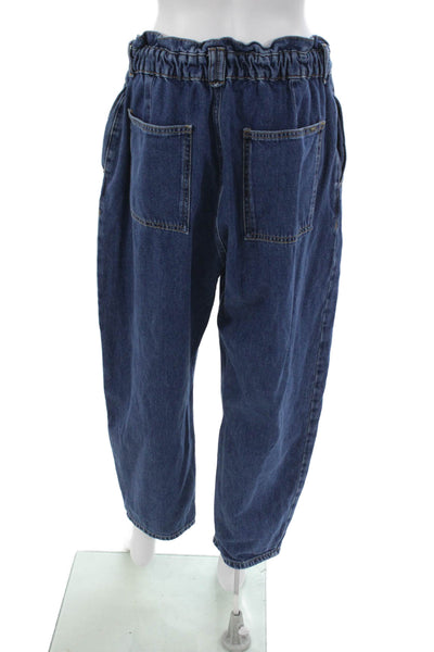 Zara Women Paperbag Jeans Blue High Rise Button 100% Cotton Size 12