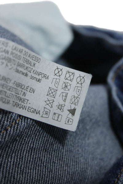 Zara Women Paperbag Jeans Blue High Rise Button 100% Cotton Size 12