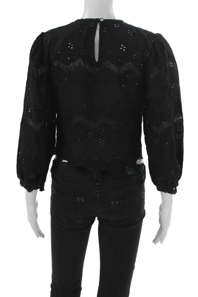 Natalie Martin Women Cropped Black Cotton Blouse Long Sleeve Size XS