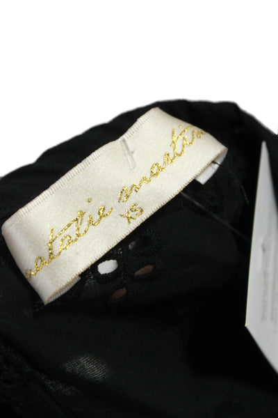 Natalie Martin Women Cropped Black Cotton Blouse Long Sleeve Size XS
