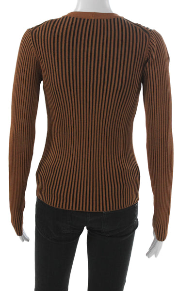 Staud Women Cardigan Brown Striped V-Neck Viscose Long Sleeve Size XS