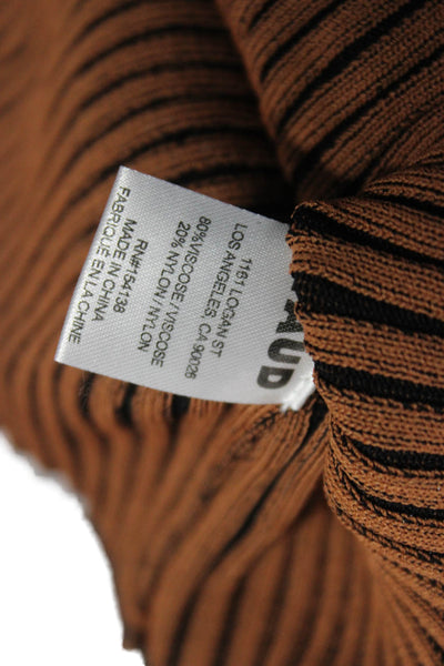 Staud Women Cardigan Brown Striped V-Neck Viscose Long Sleeve Size XS