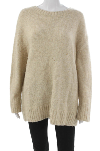 Zara Womens Pullover Sweater Beige Round Neck Long Sleeve Nylon Size L