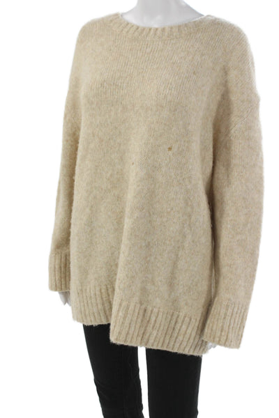 Zara Womens Pullover Sweater Beige Round Neck Long Sleeve Nylon Size L