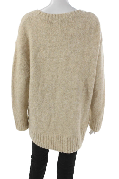 Zara Womens Pullover Sweater Beige Round Neck Long Sleeve Nylon Size L