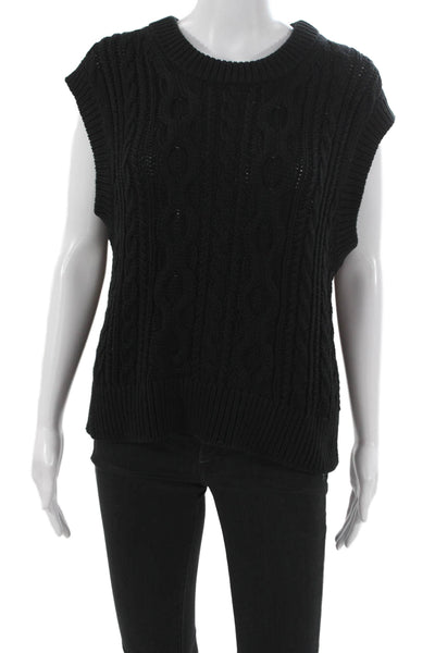 Velvet Women Black Cotton Sleeveless Round Neck Solid Vest Size L