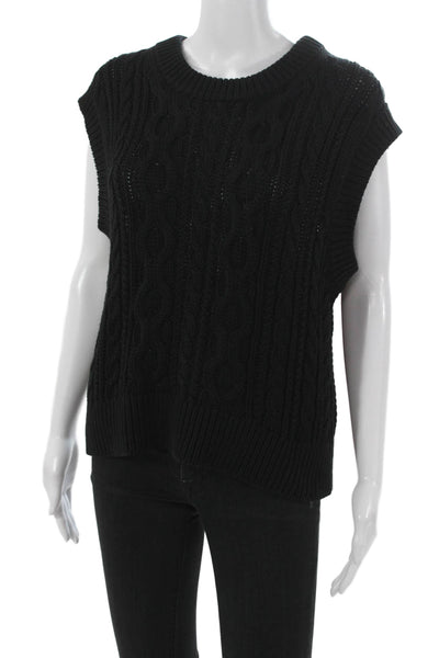 Velvet Women Black Cotton Sleeveless Round Neck Solid Vest Size L