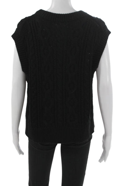 Velvet Women Black Cotton Sleeveless Round Neck Solid Vest Size L