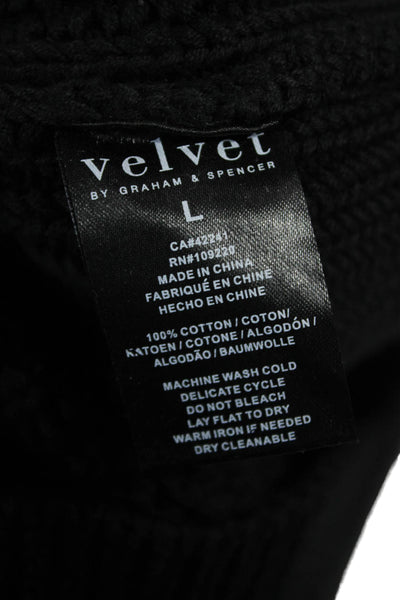 Velvet Women Black Cotton Sleeveless Round Neck Solid Vest Size L