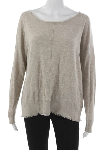 Splendid Women Pullover Scoop Neck Long Sleeve Viscose Solid Beige Size M
