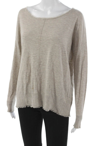 Splendid Women Pullover Scoop Neck Long Sleeve Viscose Solid Beige Size M