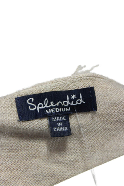 Splendid Women Pullover Scoop Neck Long Sleeve Viscose Solid Beige Size M
