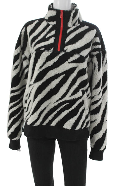 Rag & Bone Womens Pullover Animal Print High Neck Zip Sweatshirt Black Size M