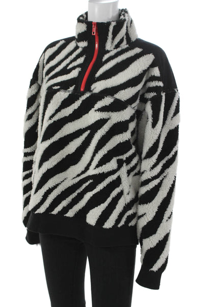 Rag & Bone Womens Pullover Animal Print High Neck Zip Sweatshirt Black Size M