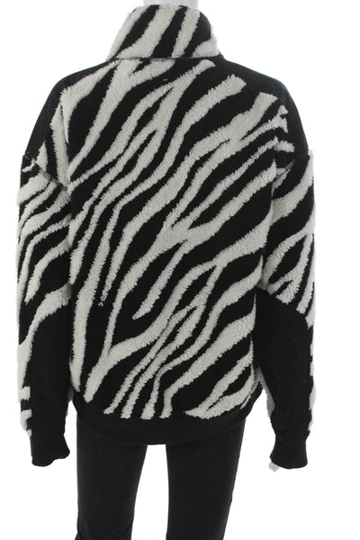 Rag & Bone Womens Pullover Animal Print High Neck Zip Sweatshirt Black Size M