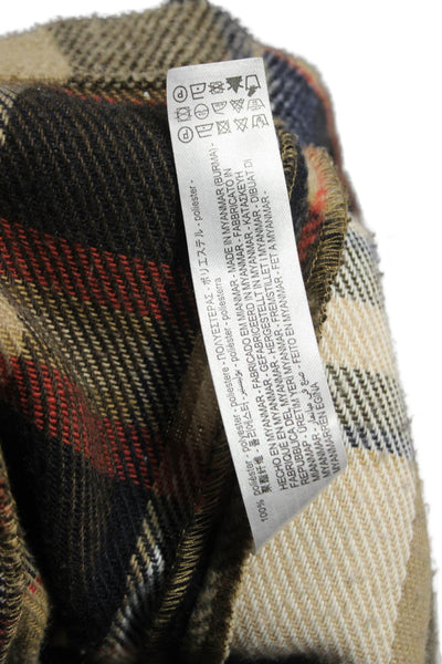 Zara Womens Basic Plaid Button Jacket Beige Long Sleeve Polyester Size L