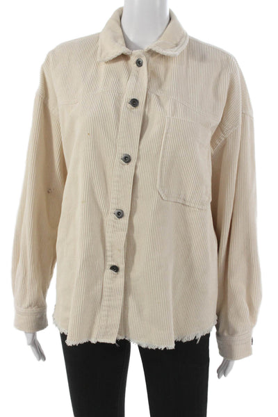 Zara Womens Beige Cotton Collared Button Basic Jacket Long Sleeve Size L