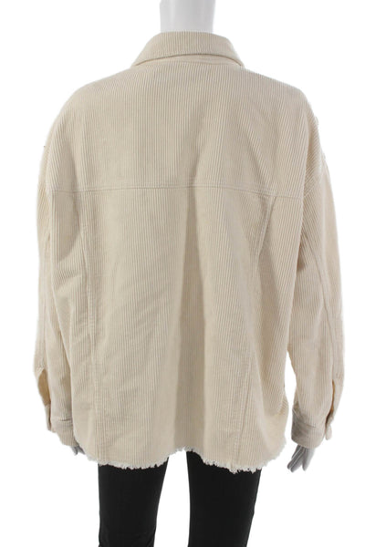 Zara Womens Beige Cotton Collared Button Basic Jacket Long Sleeve Size L