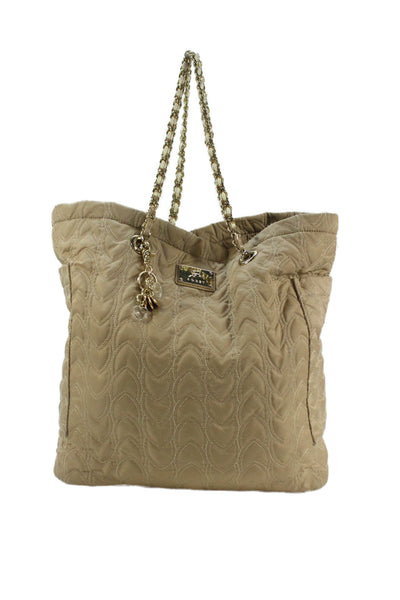 Koret Womens Large Quilted Chain Strap Snap Closure Tote Handbag Beige