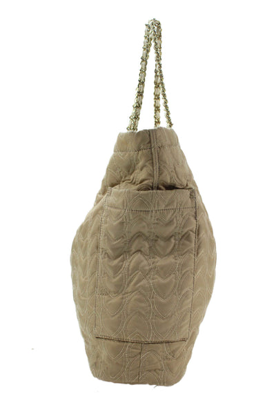 Koret Womens Large Quilted Chain Strap Snap Closure Tote Handbag Beige