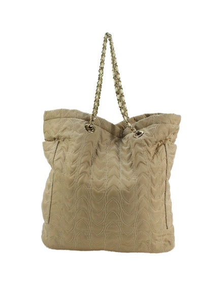 Koret Womens Large Quilted Chain Strap Snap Closure Tote Handbag Beige