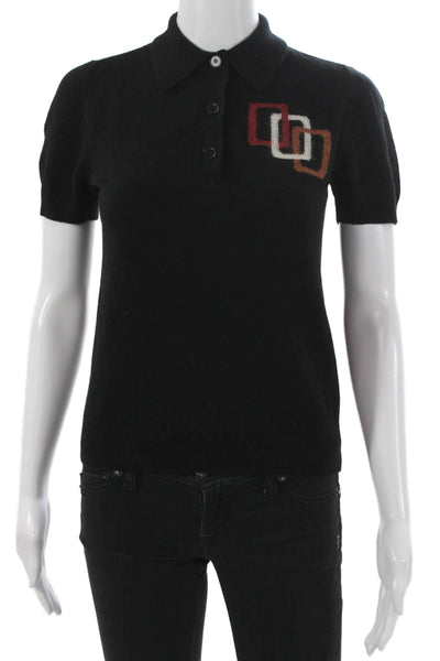 Rochas Women Collared Short-Sleeve Black Wool Geometric Sweater Size 38