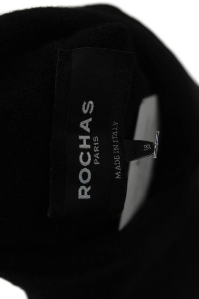 Rochas Women Collared Short-Sleeve Black Wool Geometric Sweater Size 38