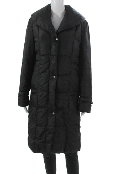 Cole Haan Womens Black Puffer Jacket Button Closure Size L