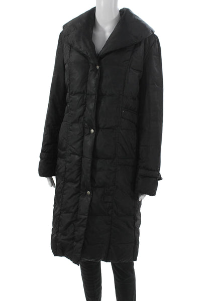Cole Haan Womens Black Puffer Jacket Button Closure Size L