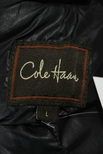 Cole Haan Womens Black Puffer Jacket Button Closure Size L