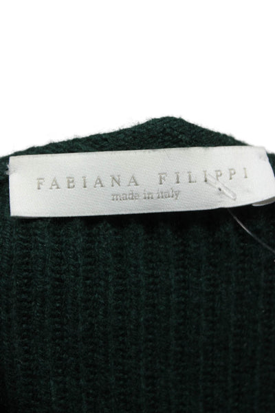 Fabiana Filippi Women Pullover V-Neck Merino Wool Green Long Sleeve Size 6