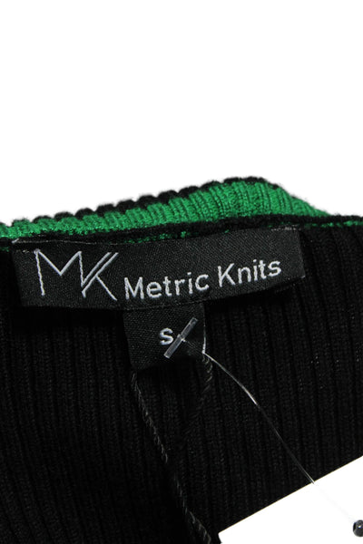 Metric Knits Women Black Striped V Neck Viscose Cardigan Long Sleeve Size S