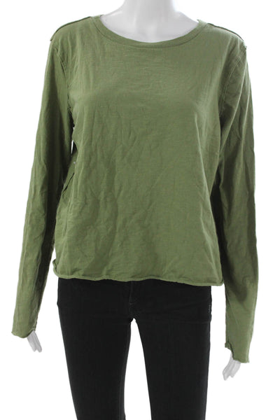 Anthropologie Women Green 100% Cotton Round Neck Long Sleeve T-Shirt Size M