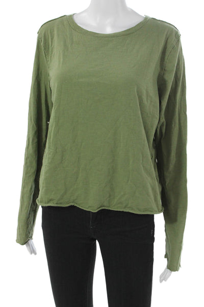 Anthropologie Women Green 100% Cotton Round Neck Long Sleeve T-Shirt Size M