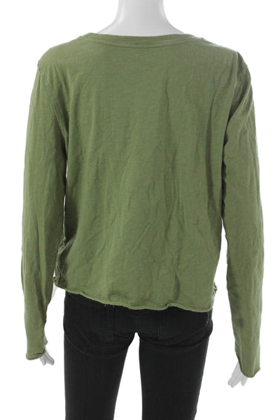 Anthropologie Women Green 100% Cotton Round Neck Long Sleeve T-Shirt Size M