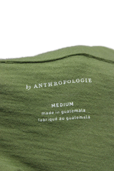Anthropologie Women Green 100% Cotton Round Neck Long Sleeve T-Shirt Size M